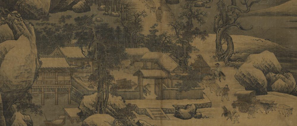 雪栈牛车图轴