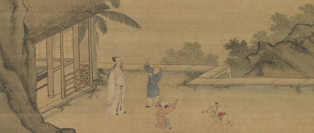 閒看兒童捉柳花句意軸