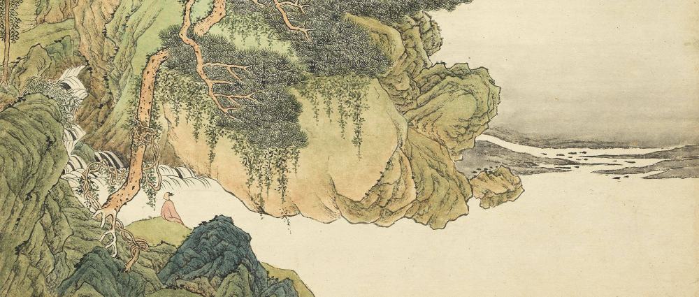 仿赵孟頫春山飞瀑图轴