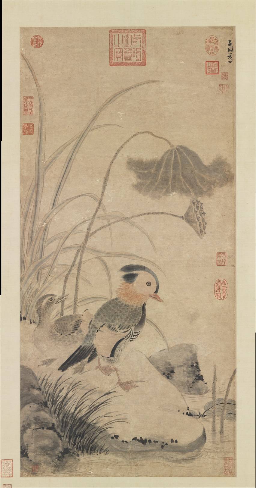 元 張中 枯荷鸂鶒軸.故畫000311.2340x5899 - 副本 (2)