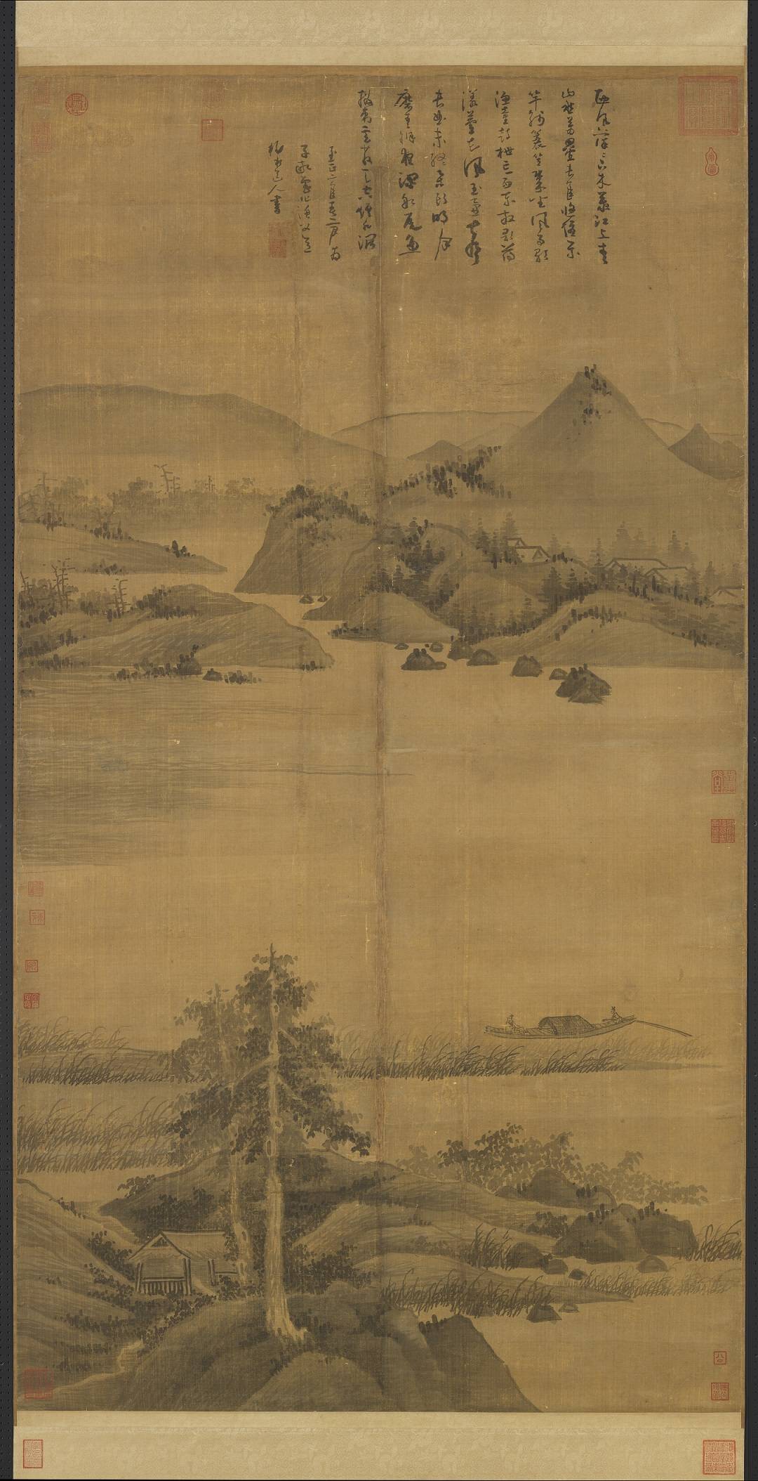 吴镇.渔父图轴.绢本水墨.176.1x95.6cm.元順帝至正二年(1342).台北故宫博物院藏.编号：故畫000276  - 副本