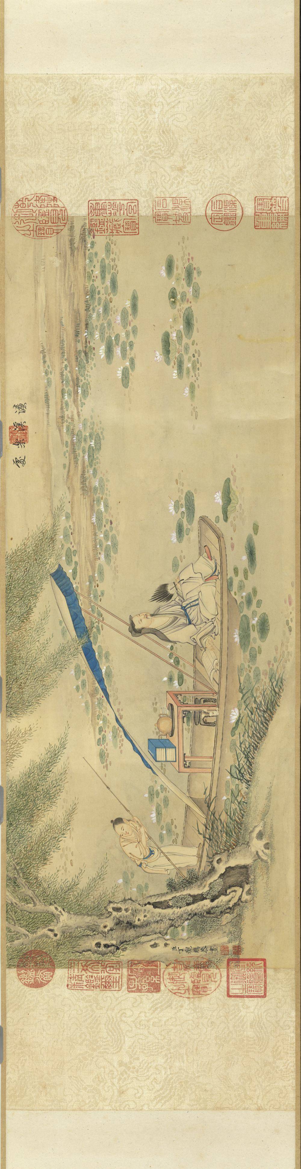 爱莲图卷.清.丁观鹏绘.纸本设色(21.3x54.8厘米)14035x3619像素 .台北故宫博物院藏.故畫001716