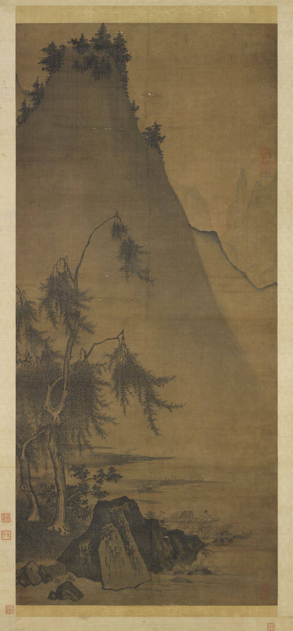 归棹图轴.宋.夏珪绘.绢本浅设色(126.9x57.2厘米)7841x16889像素.台北故宫博物院藏.故畫000123