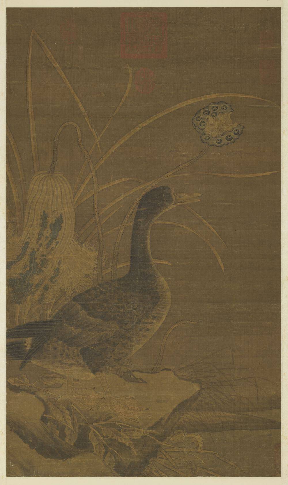 秋荷野凫图轴.宋人绘.绢本设色(79.4x46.4厘米)7158x12068像素.台北故宫博物院藏.故畫000205