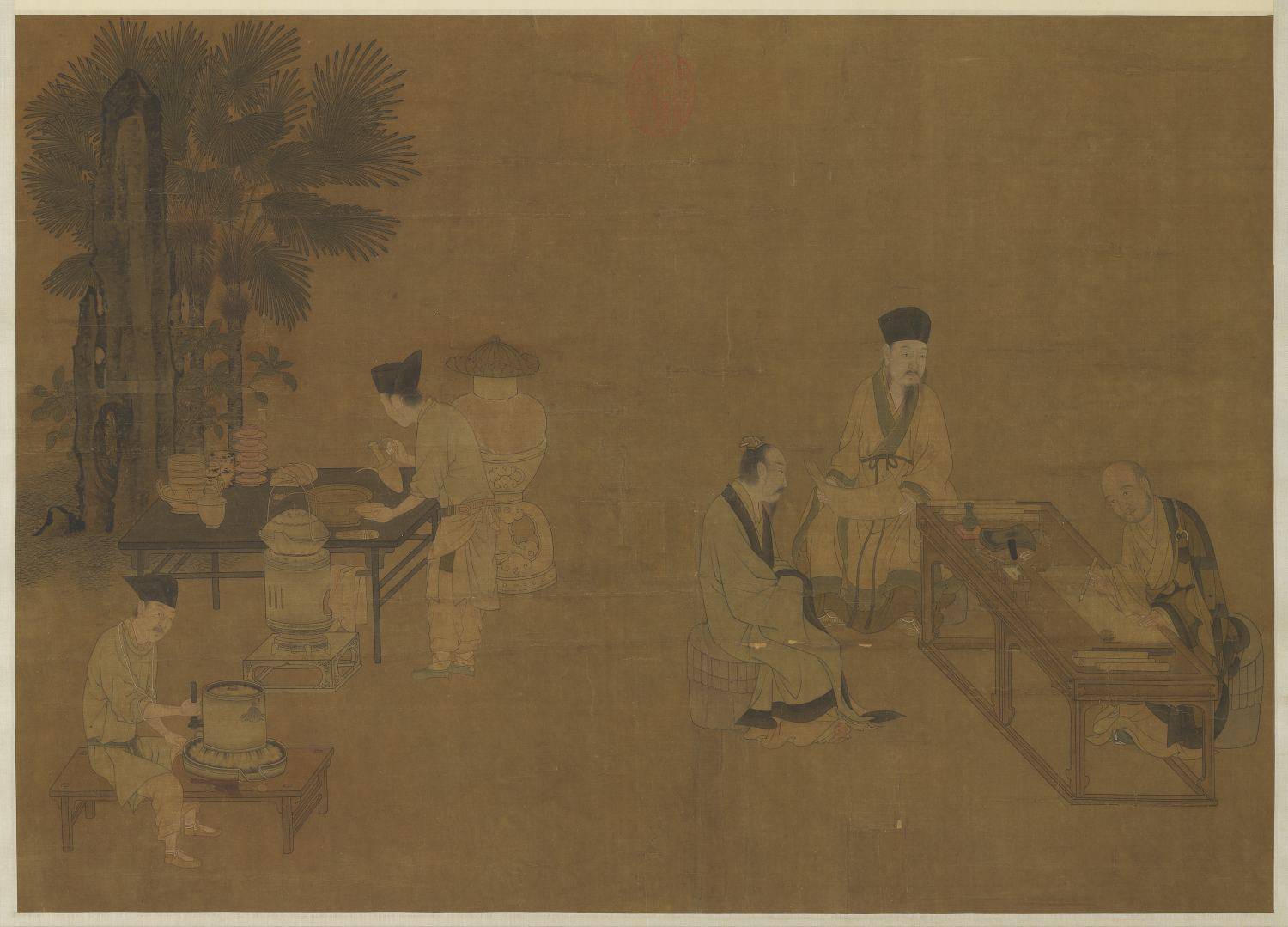 撵茶图轴.宋.刘松年绘.绢本设色（44.2x61.9厘米）6234x4486像素.台北故宫博物院藏