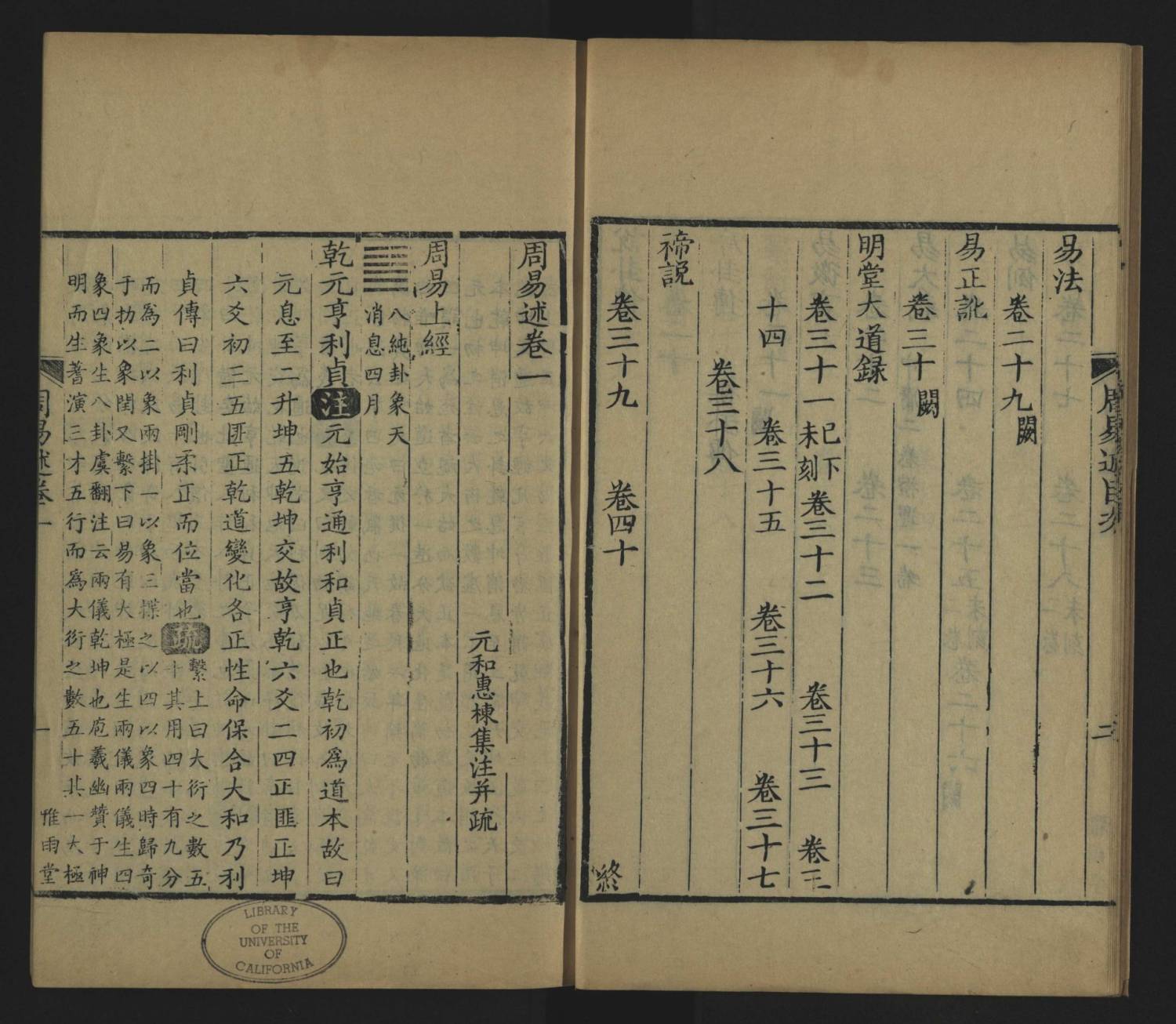 周易述二十一卷.6册.清惠栋撰.清乾隆二十五年1760年雅雨堂刻本.美国加州大学伯克利分校图书馆藏.原色3