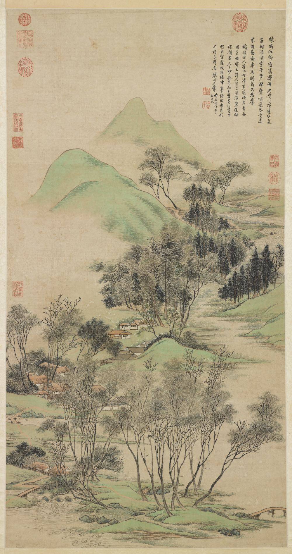 仿赵孟頫江村清夏图轴.清.王翚.绘制.纸本设色(117.9x61.5厘米)清康熙四十五年.台北故宫博物院
