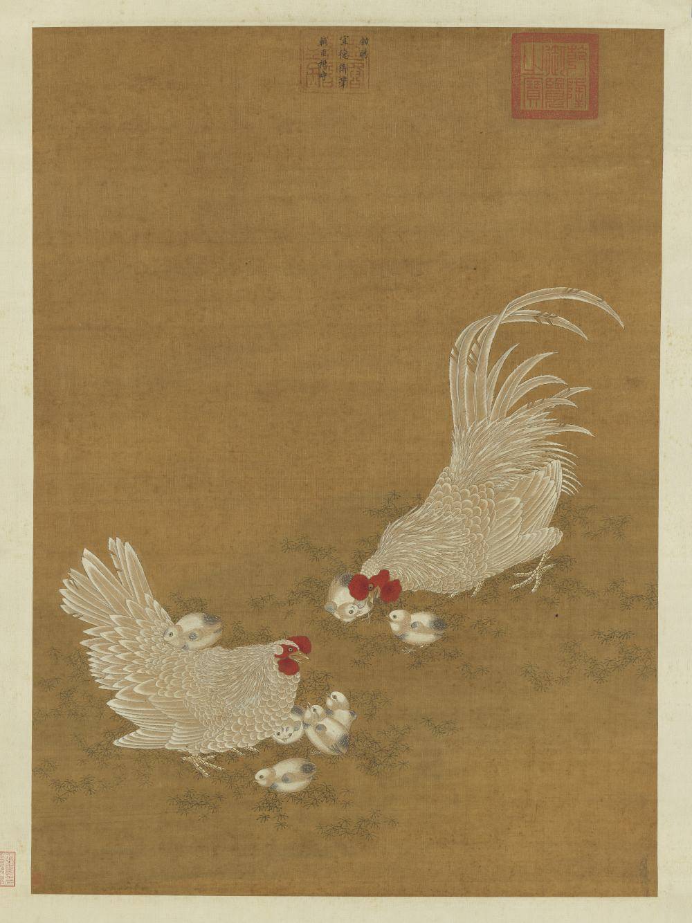 子母鸡图轴.明宣宗朱瞻基画.绢本设色（79.7x57.2厘米）台北故宫博物院藏