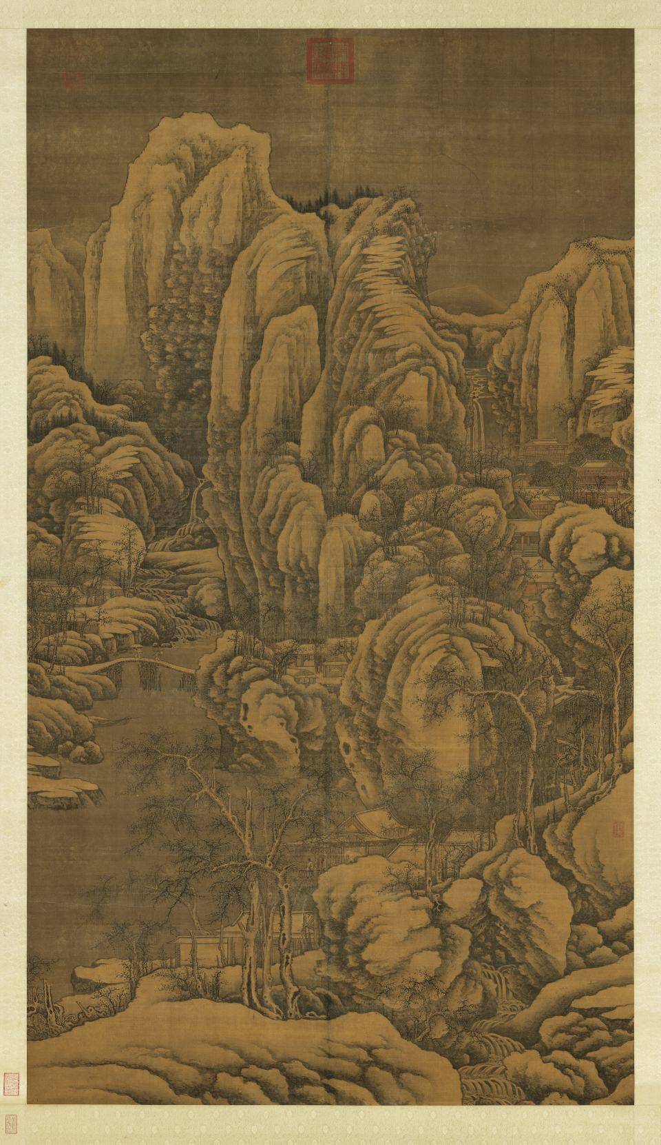 宋人溪山初雪图轴.绢本浅设色(181.9x101.9厘米)台北故宫博物院藏