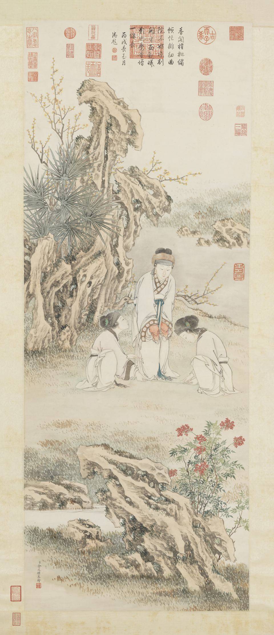 长至添线图轴.清.金廷标绘.纸本设色（144.5x55.1厘米）台北故宫博物院藏