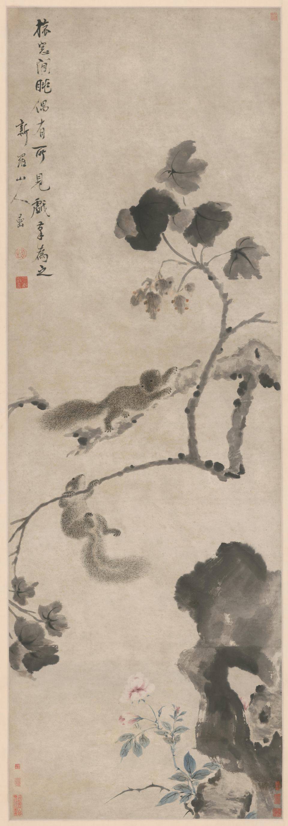梧桐栗鼠轴.清.华喦作.纸本设色（64.5x44.8厘米）5725x16418像素北京故宫博物院藏