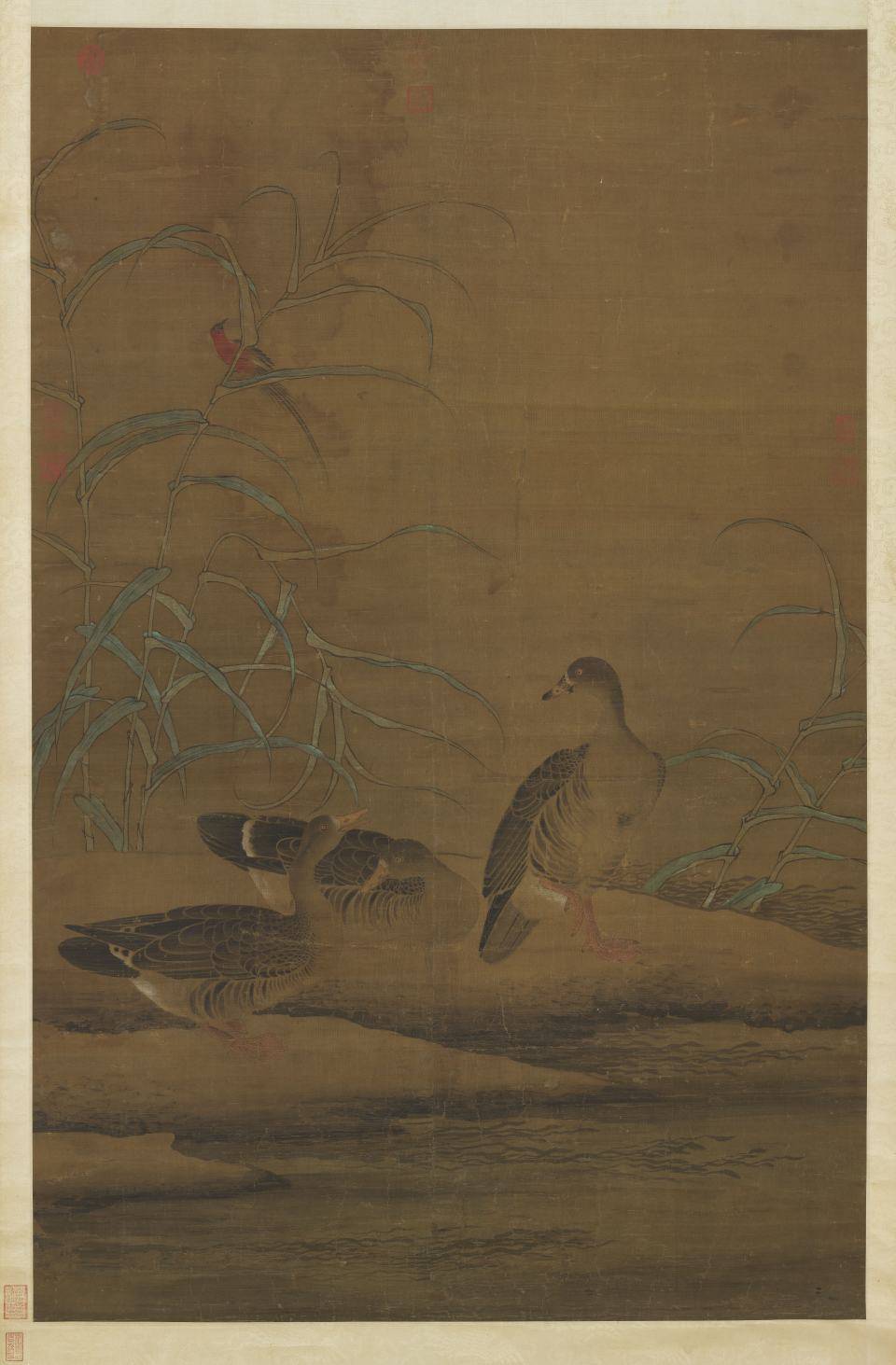 芦雁图轴.宋.黄居寀绘.绢本设色（144.5x93.3厘米）14784x22528像素.台北故宫博物院藏