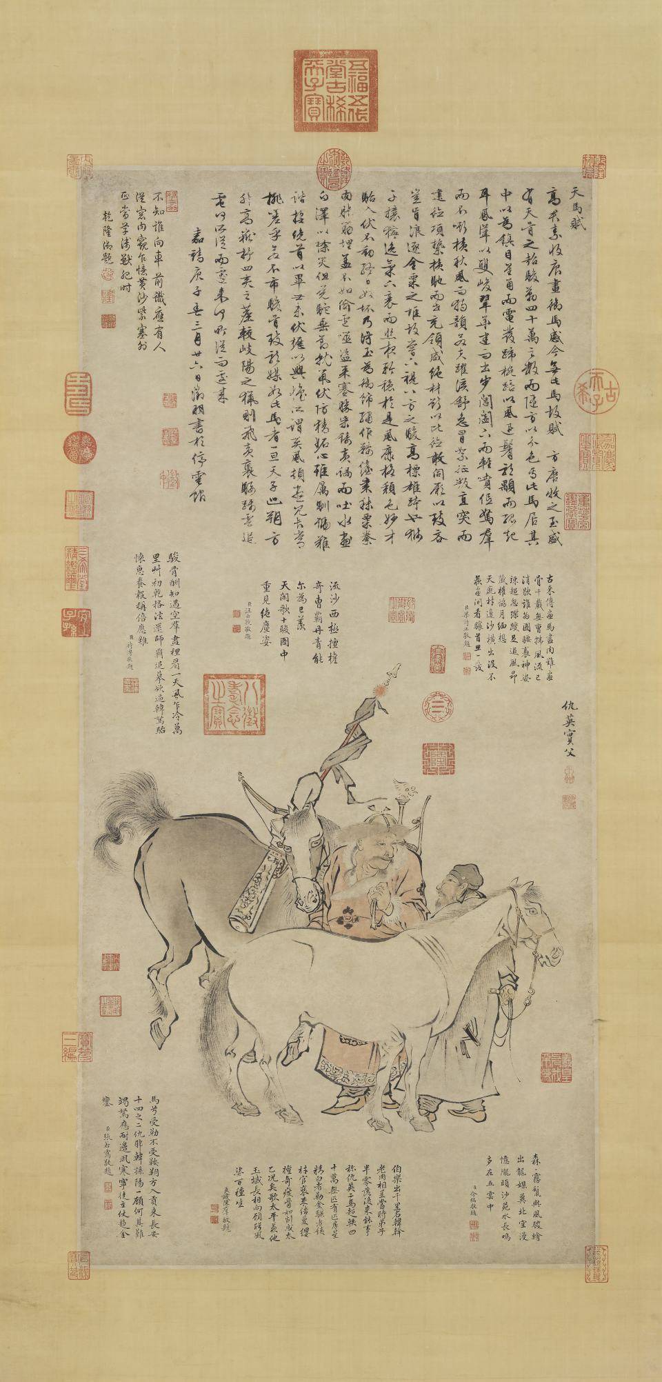 双骏图轴.明.仇英.绘.纸本设色(109.5x50.4厘米)台北故宫博物院藏