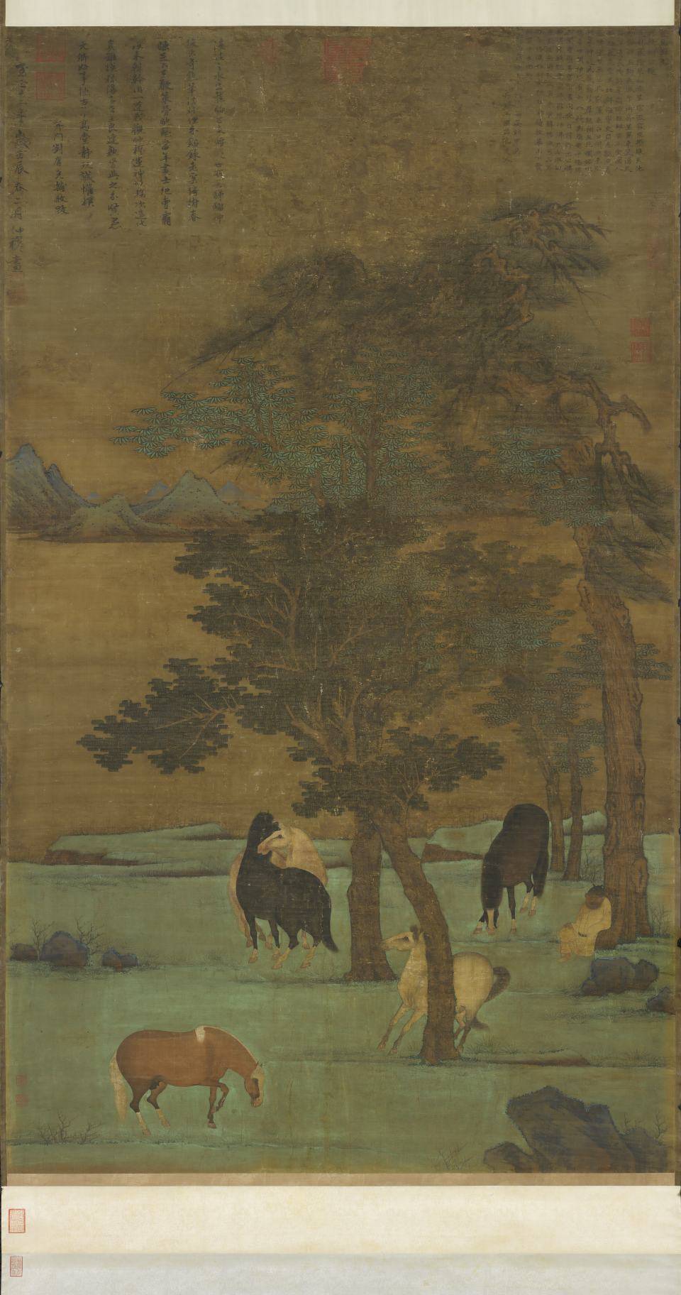 骏马图轴.元.赵雍绘.元至正十二年.绢本设色（186x106厘米）台北故宫博物院藏