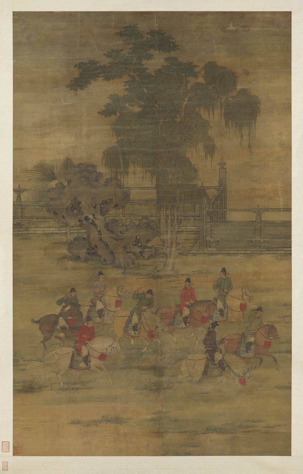 八达春游图轴.五代梁.赵喦.绘.绢本设色（161.9x102厘米）9813x15357像素.台北故宫博物院藏