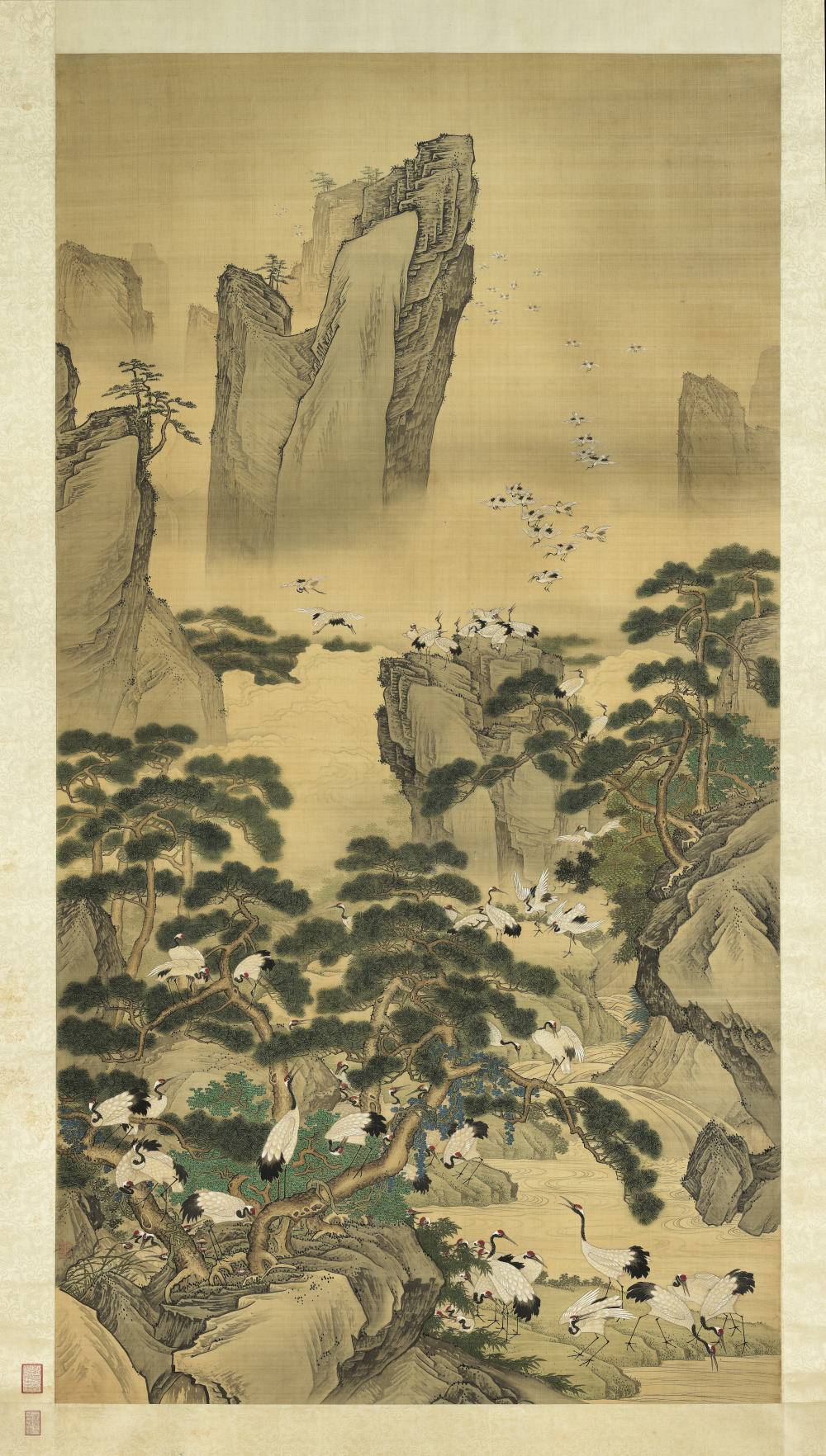 百鹤图轴.明.吕纪.绘.绢本设色(173.6x92.2厘米)5712x10075像素 .台北故宫博物院藏