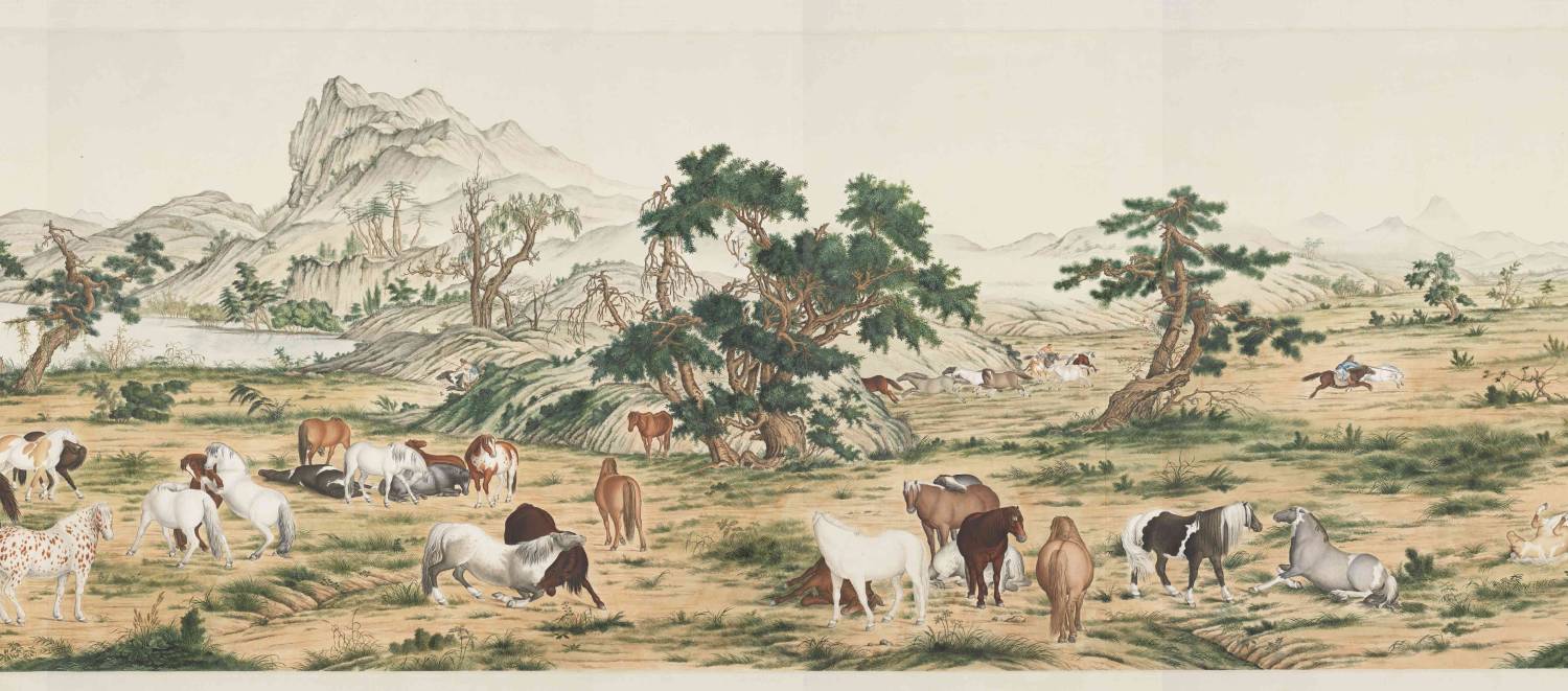 [百骏图卷]马晋 纸本设色 98.2×827.8 赠画000579 台北故宫博物院藏