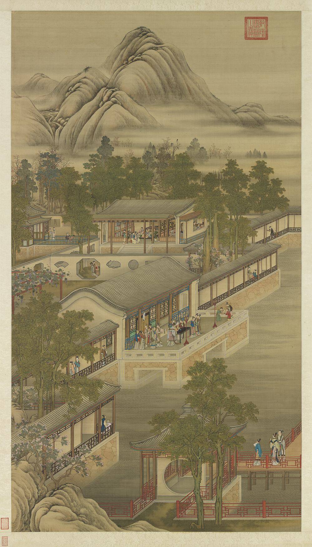 清画院画十二月月令图轴.七月.绢本设色.3994x7004像素.台北故宫博物院藏