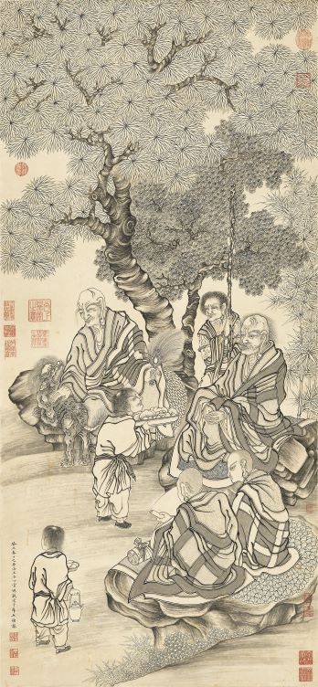 明丁云鹏画应真像141.4X66cm