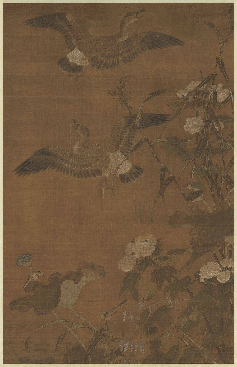 秋浦蓉宾图轴.旧传宋.崔白绘.绢本设色.6486x10022像素.台北故宫博物院藏