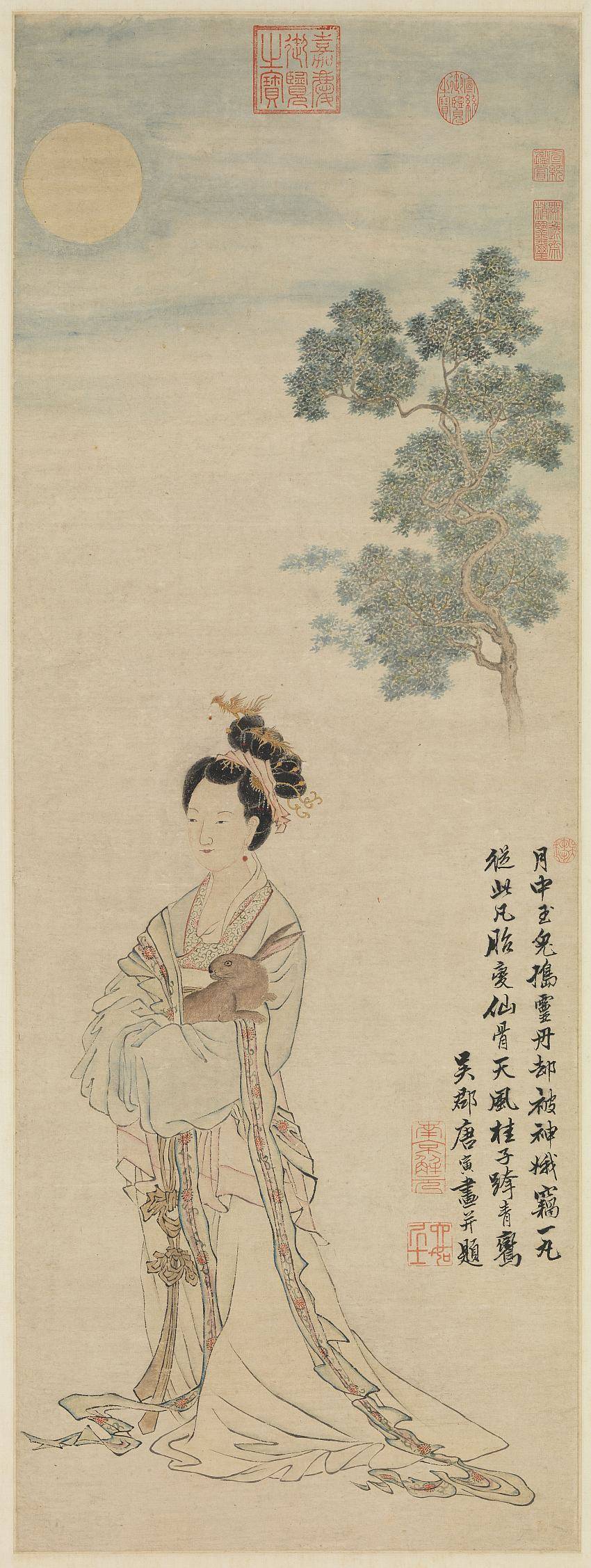 嫦娥奔月图轴.明.唐寅画.纸本设色.4327x11473像素.台北故宫博物院藏