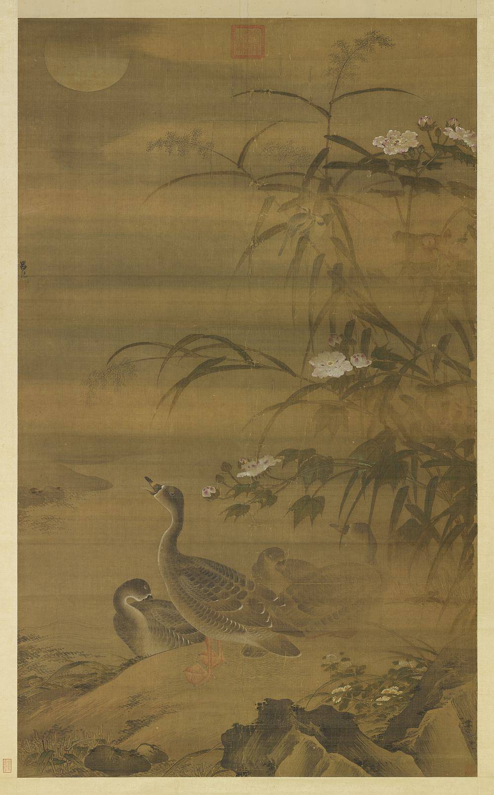 秋渚水禽图轴.明.吕纪绘.绢本设色.7696x12400像素.台北故宫博物院藏