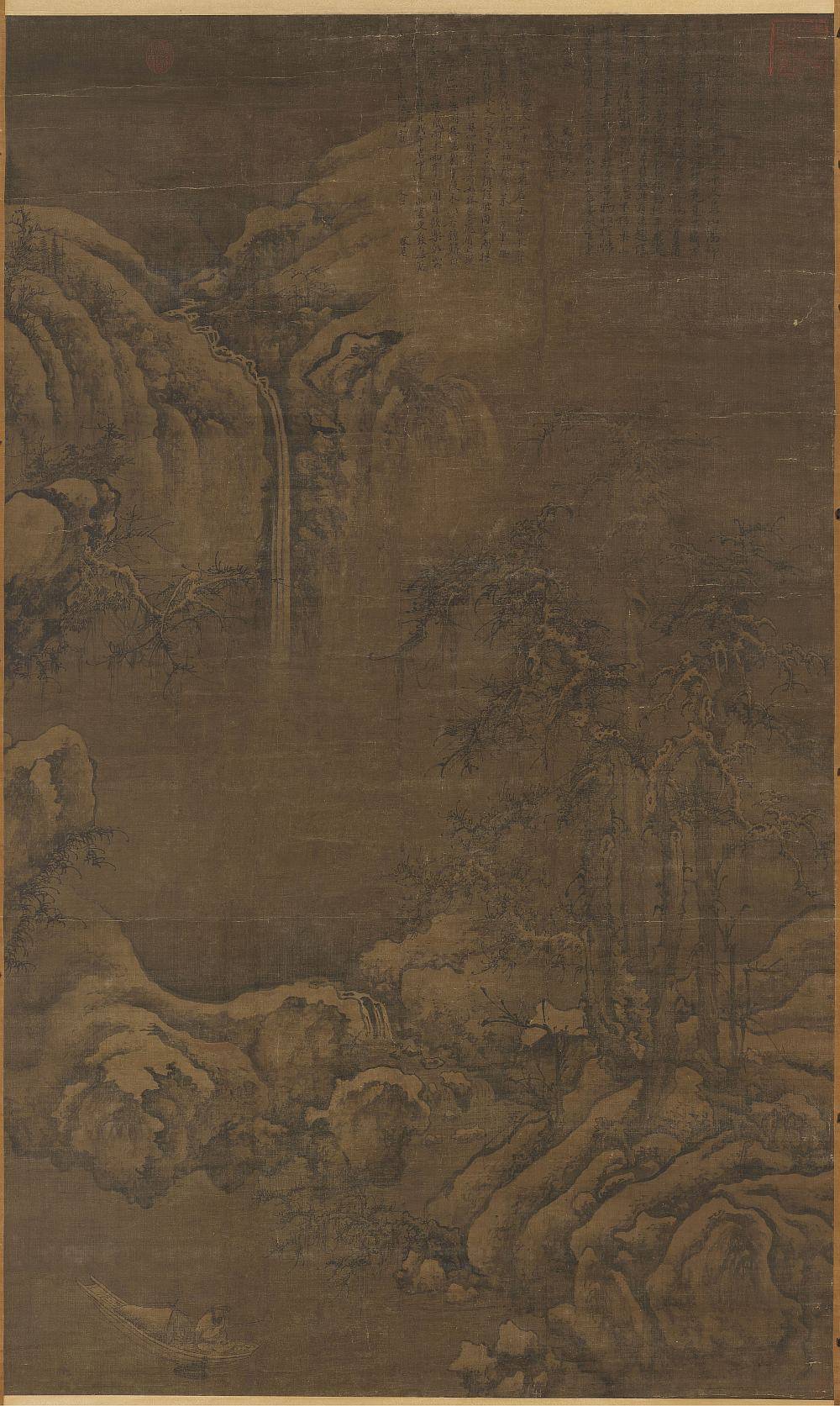 寒江钓艇图轴.宋.李成绘.绢本水墨（170x101.9厘米）7216x10399像素.台北故宫博物院藏