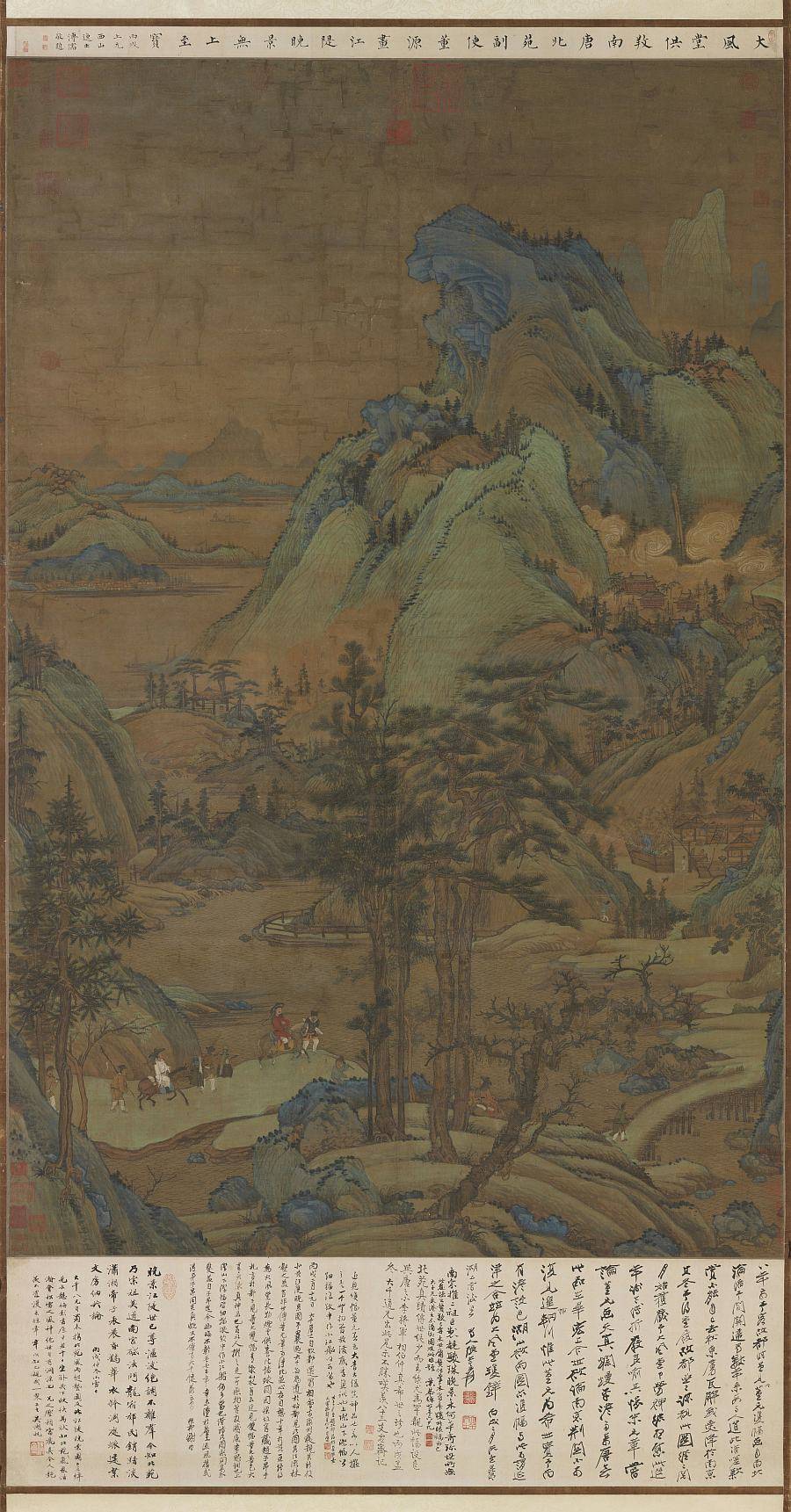 江堤晚景图轴.五代董源.绘.绢本设色(179x116.5厘米)7002x13391像素.台北故宫博物院藏