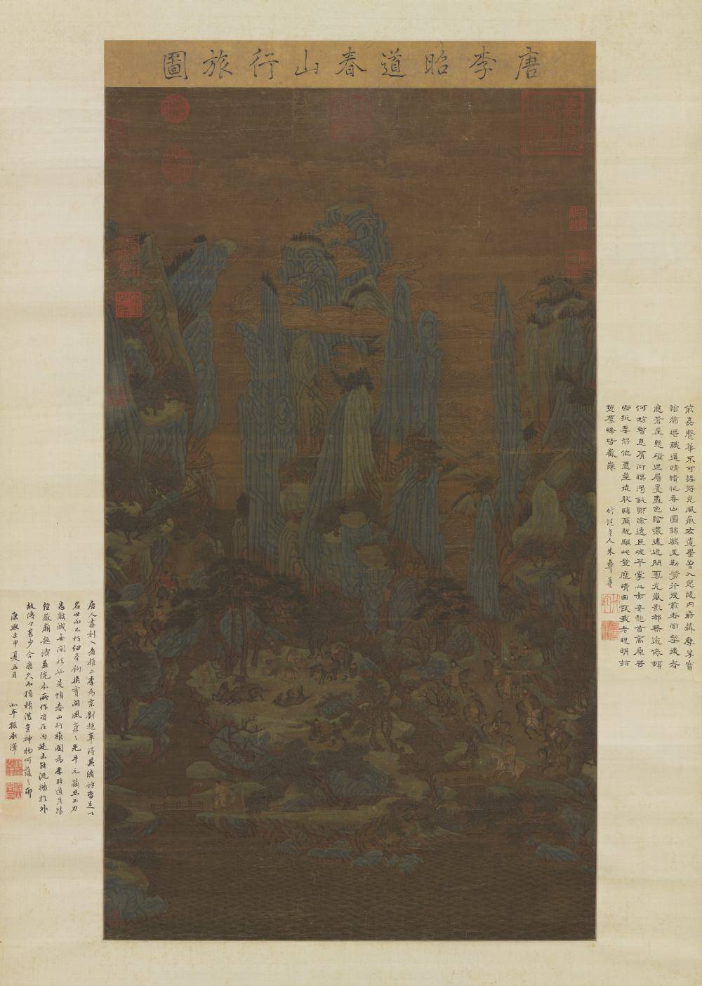 春山行旅图轴.传唐.李昭道绘.绢本设色（95.5x55.3厘米）7540x10590像素.台北故宫博物院藏